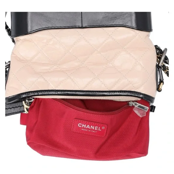 Chanel Small Gabrielle Hobo Bag Black Tan Beige Aged Calfskin Quilted Leather - Picture 4 of 12